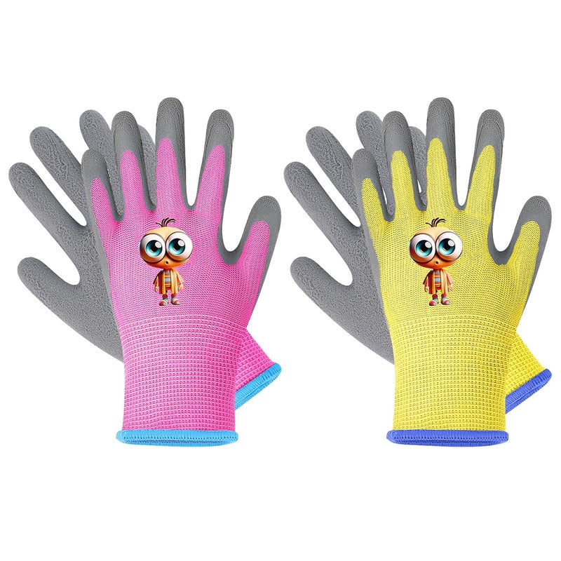 LveSunny Kids Gardening Gloves, 2 Pair Toddler Gardening Gloves, Girls Garden Gloves, Rubber Non-Slip Safety Work Gloves for Kids, Youth, Garden, Fishing, Cycling and Gardening Tools (Ages 5-7) - Image 1